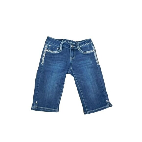 LA Idol Size 0 Capri Cropped Bling Denim Bermuda Shorts Jeans - Picture 1 of 2